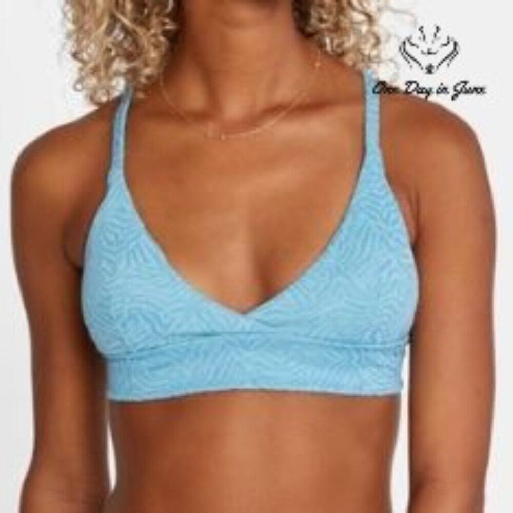 RVCA Run Wild Crossback Bikini Top China Blue Jacquard Strappy NWT Size S